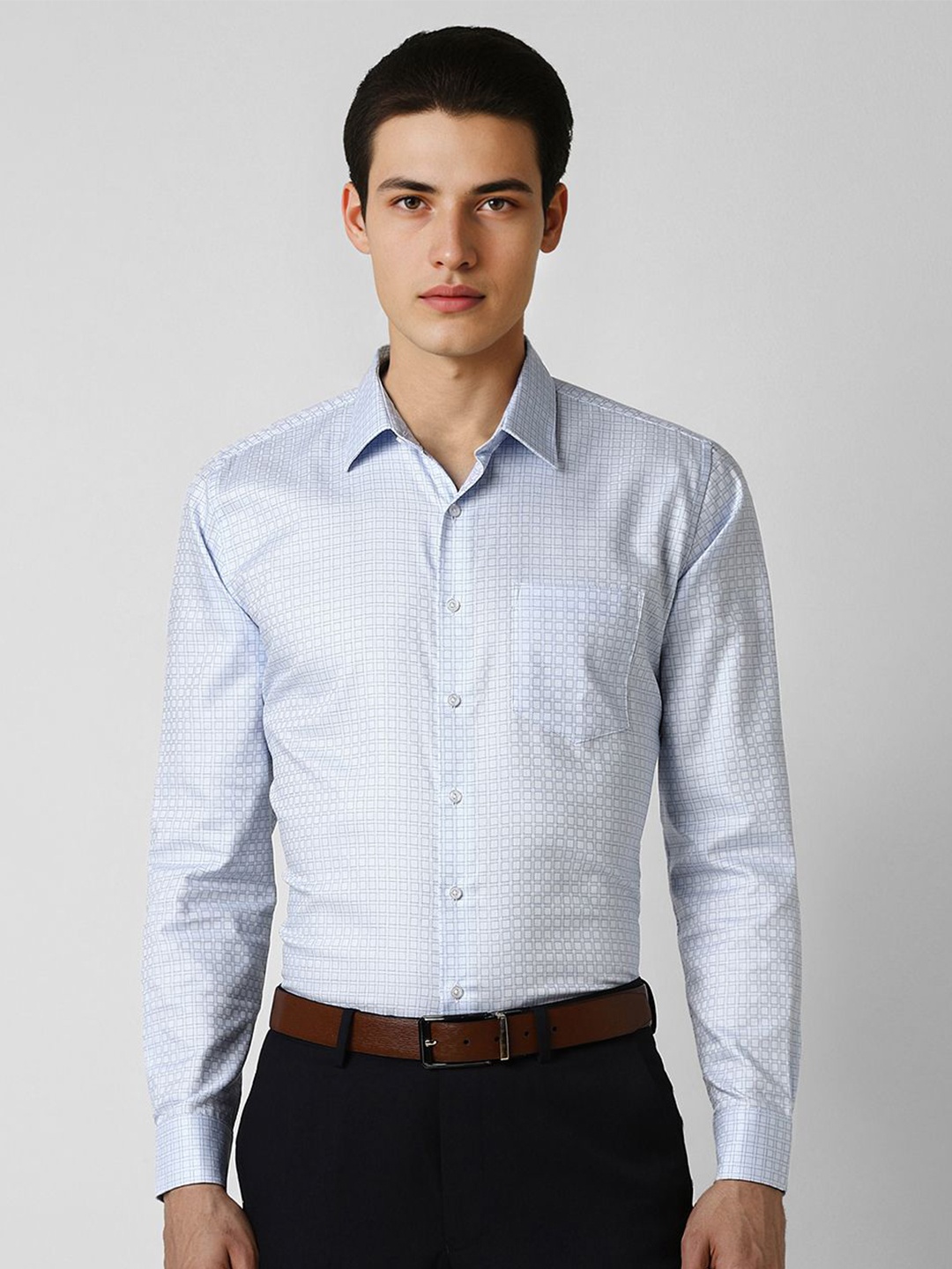 

Van Heusen Men Spread Collar Micro Checked Cotton Slim Fit Formal Shirt, Blue