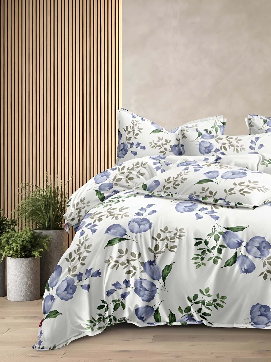 

tundwal's White & Blue Floral Printed Pure Cotton Single Duvet Cover