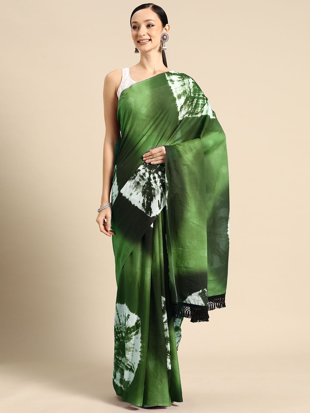 

BUTA BUTI Tie and Dye Pure Cotton Saree, Green