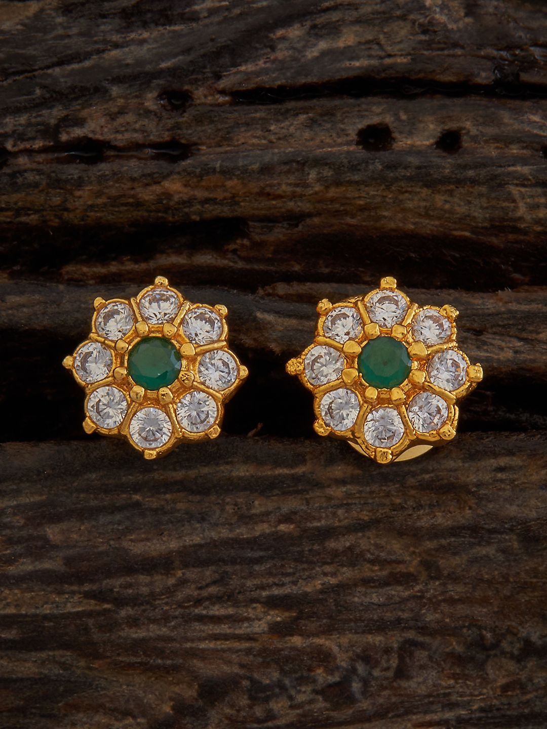 

Kushal's Fashion Jewellery 92.5 Pure Silver Gold-Plated Floral Shaped Studs, Green