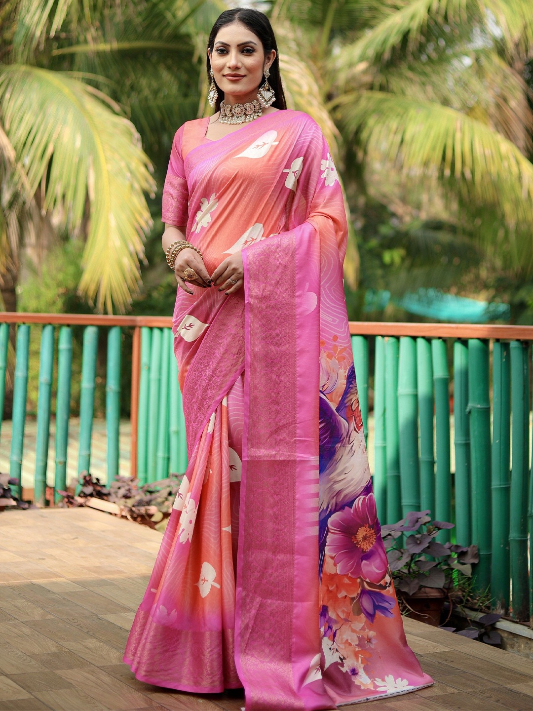 

Anaita Bandhani Zari Pure Silk Saree, Pink