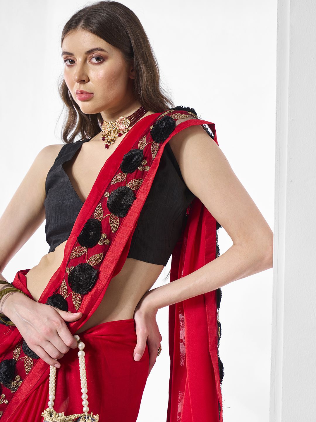 

Kalista Embellished Sequinned Pure Chiffon Saree, Red