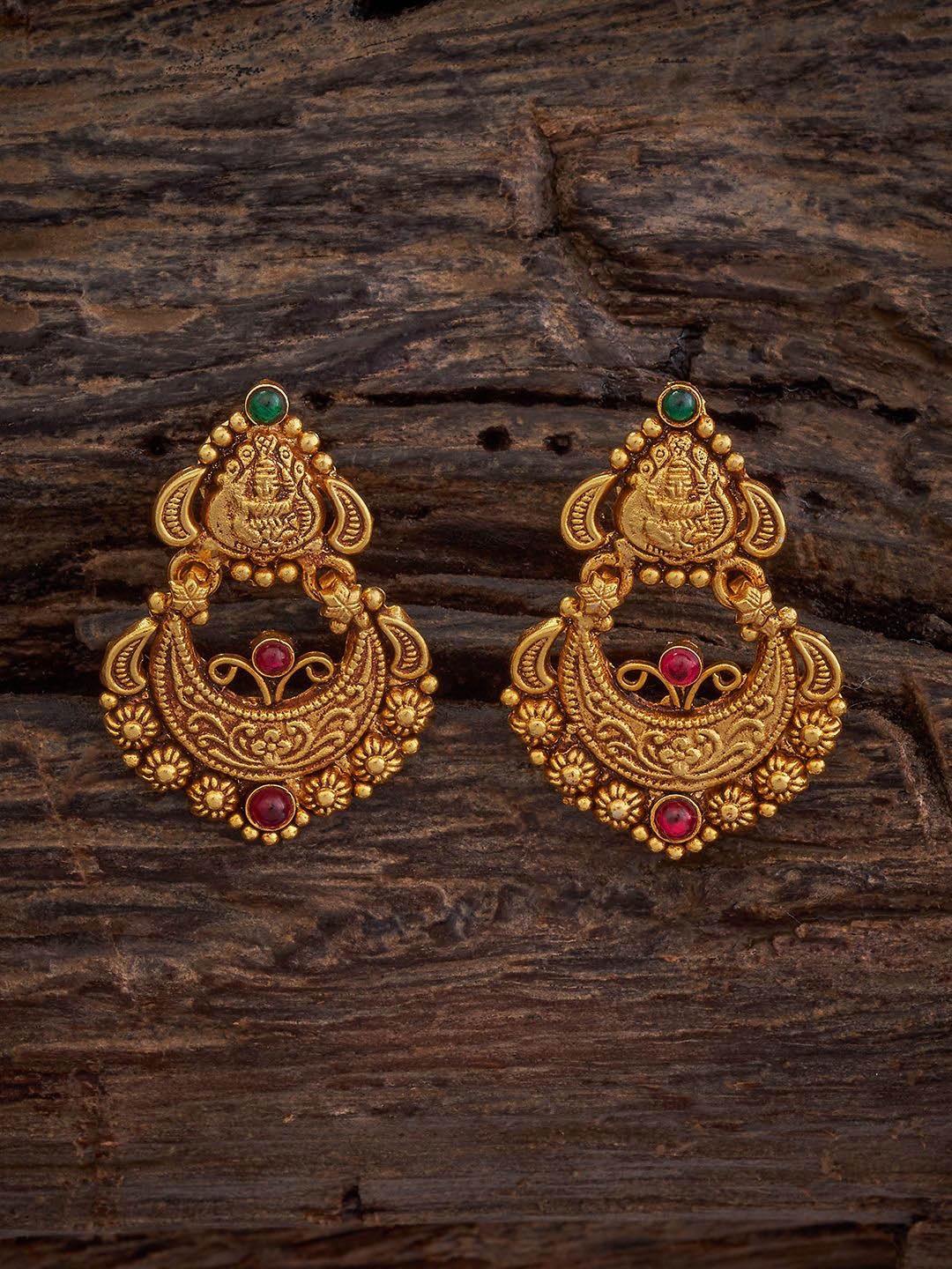 

Kushal's Fashion Jewellery 92.5 Pure Silver Ruby-Green Gold-Plated Chandbalis Earrings, Red