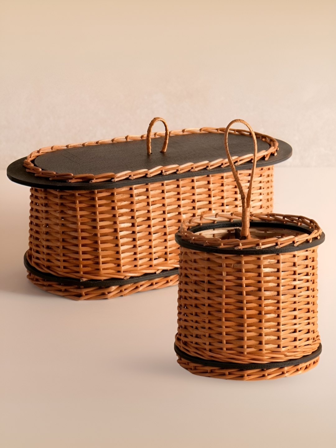 

Peepul Tree Piece of 2 Textured Wicker Cutlery Holder & Bread Box Combo, Brown