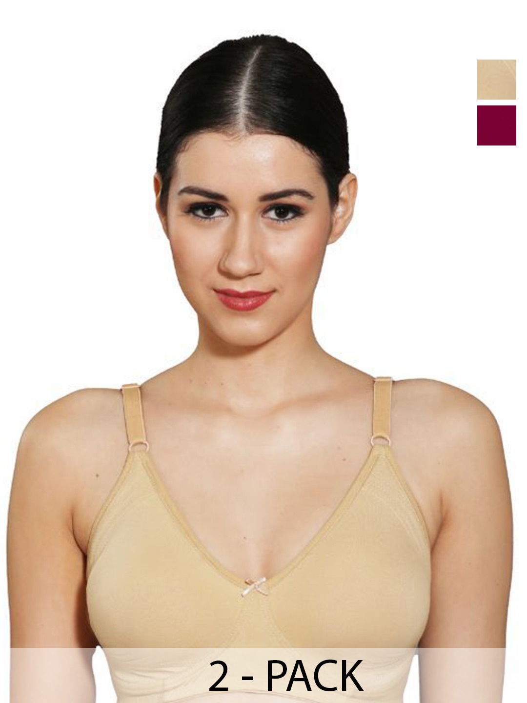 

INGRID Women Everyday Non Padded Adjustable Straps Cotton Tshirt Style Bras, Maroon