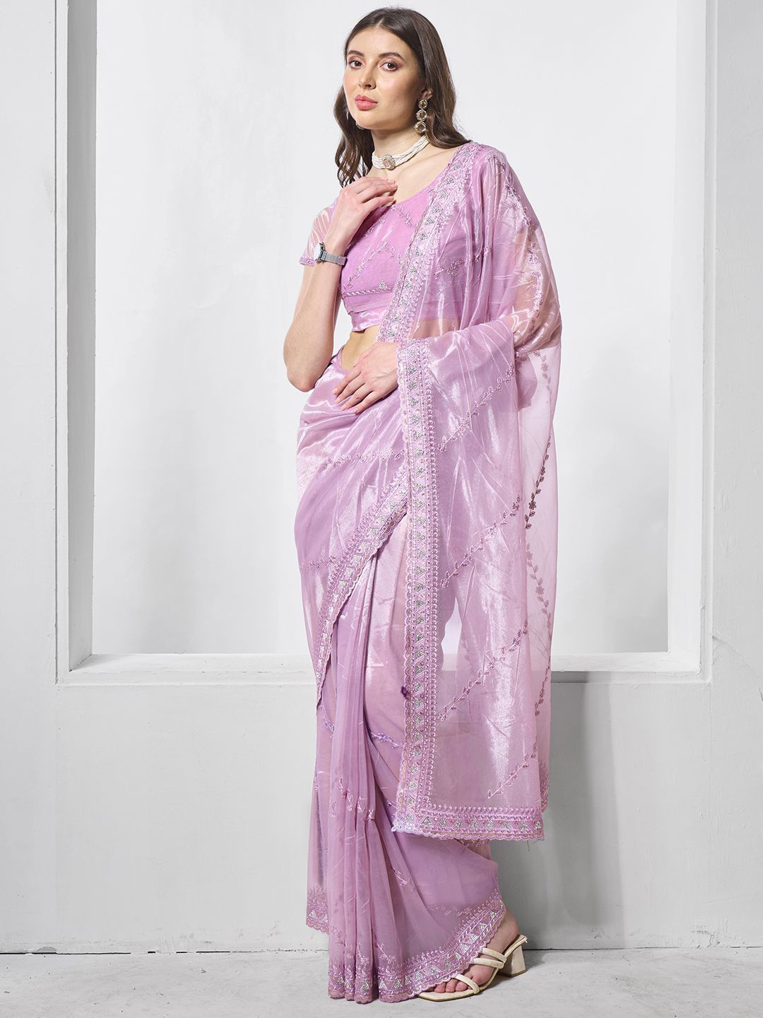 

Kalista Embellished Embroidered Pure Chiffon Saree, Lavender