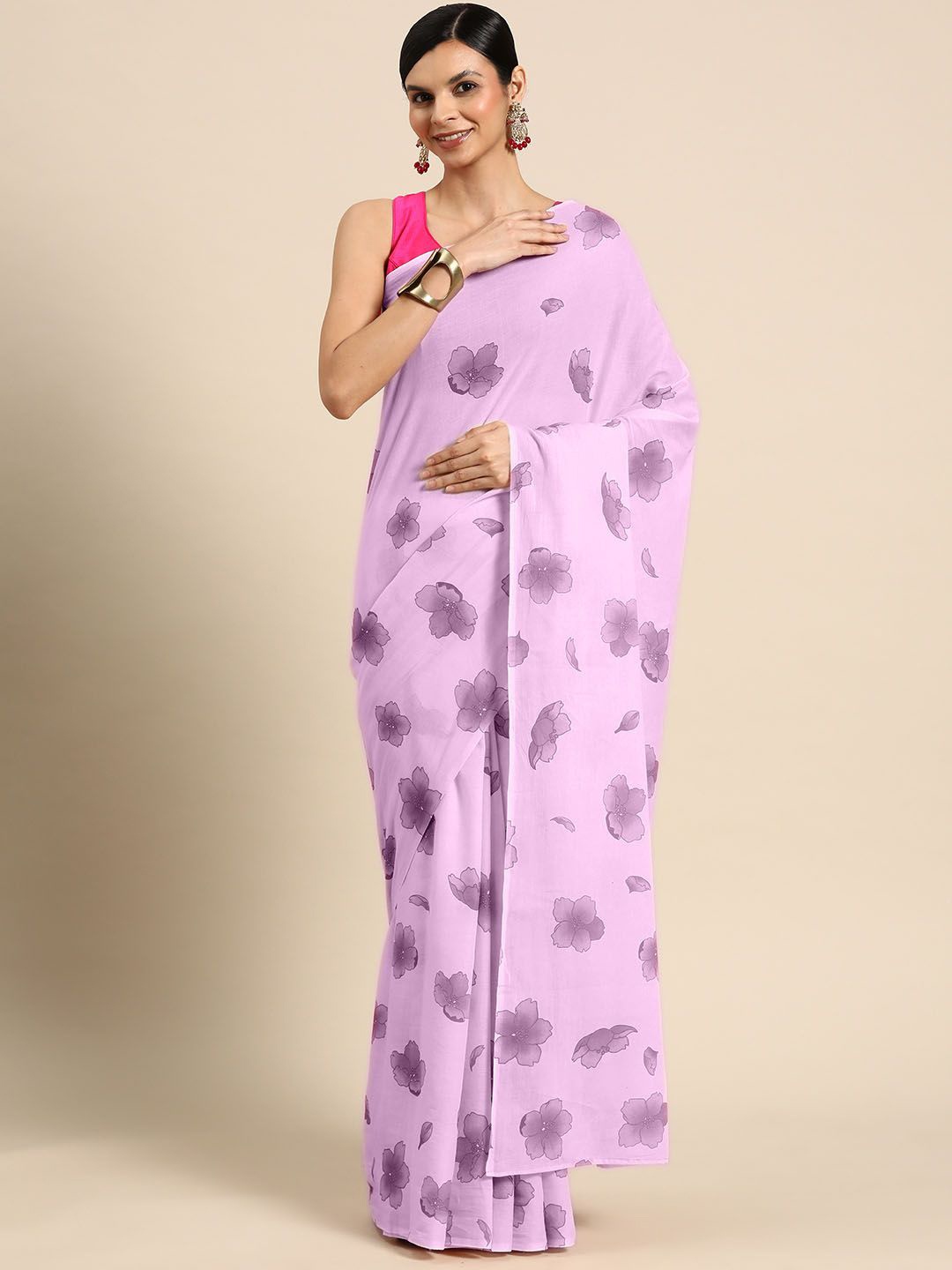 

BUTA BUTI Floral Pure Cotton Saree, Pink