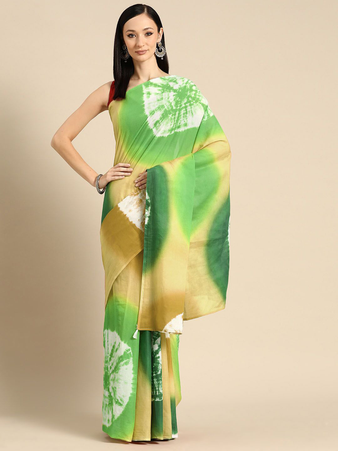 

BUTA BUTI Tie and Dye Pure Cotton Saree, Green