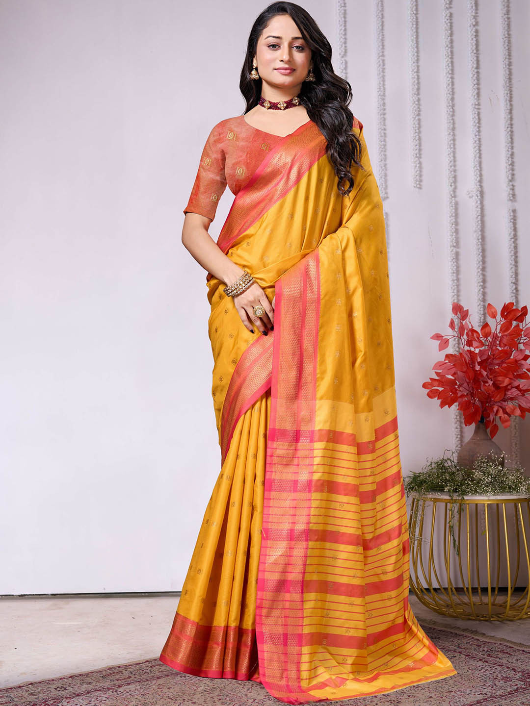 

Mitera Woven Design Zari Art Silk Banarasi Saree, Yellow