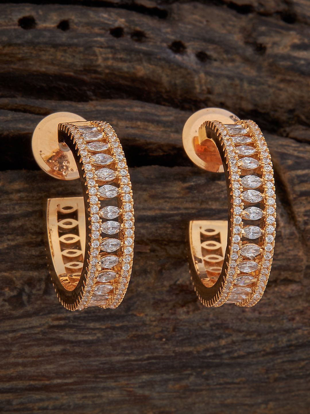 

Kushal's Fashion Jewellery Gold-Plated Cubic Zirconia Studded Oval Half Hoop Earrings, White