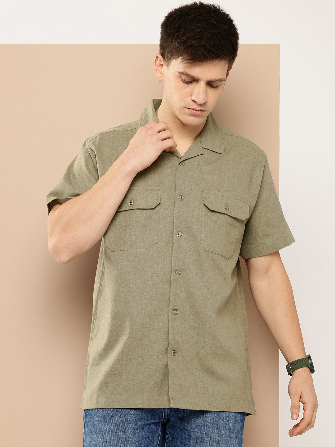 

INVICTUS Cuban Collar Casual Shirt, Taupe