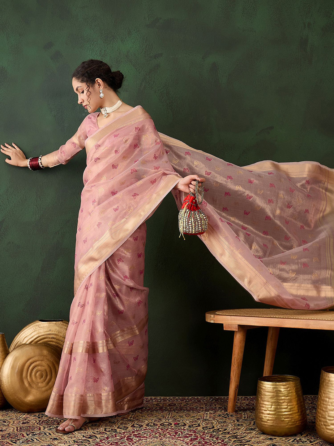 

Sangria Ethnic Motifs Woven Design Banarasi Saree, Pink