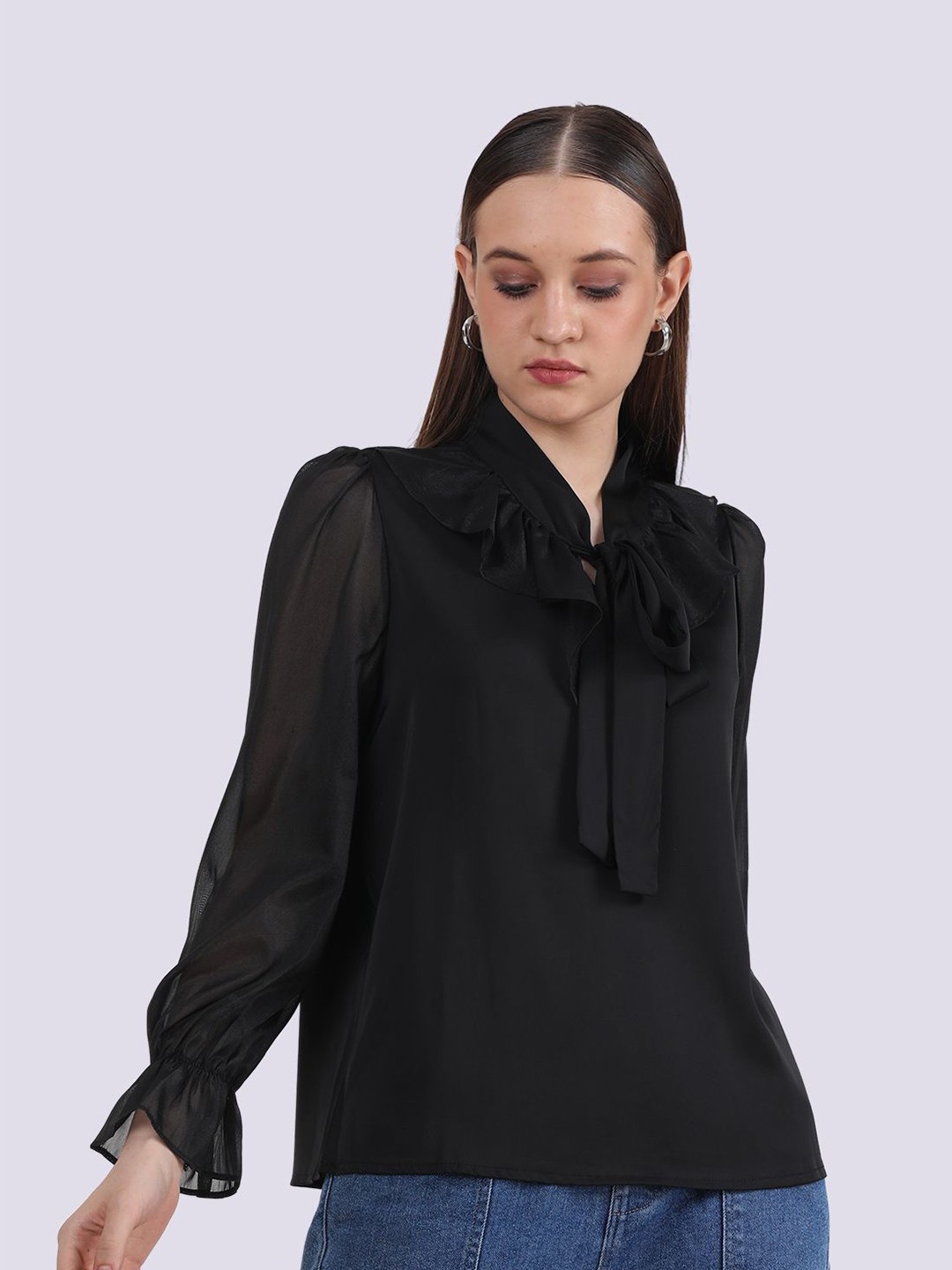 

Albion By CnM Women Solid Tie-Up Neck Top, Black