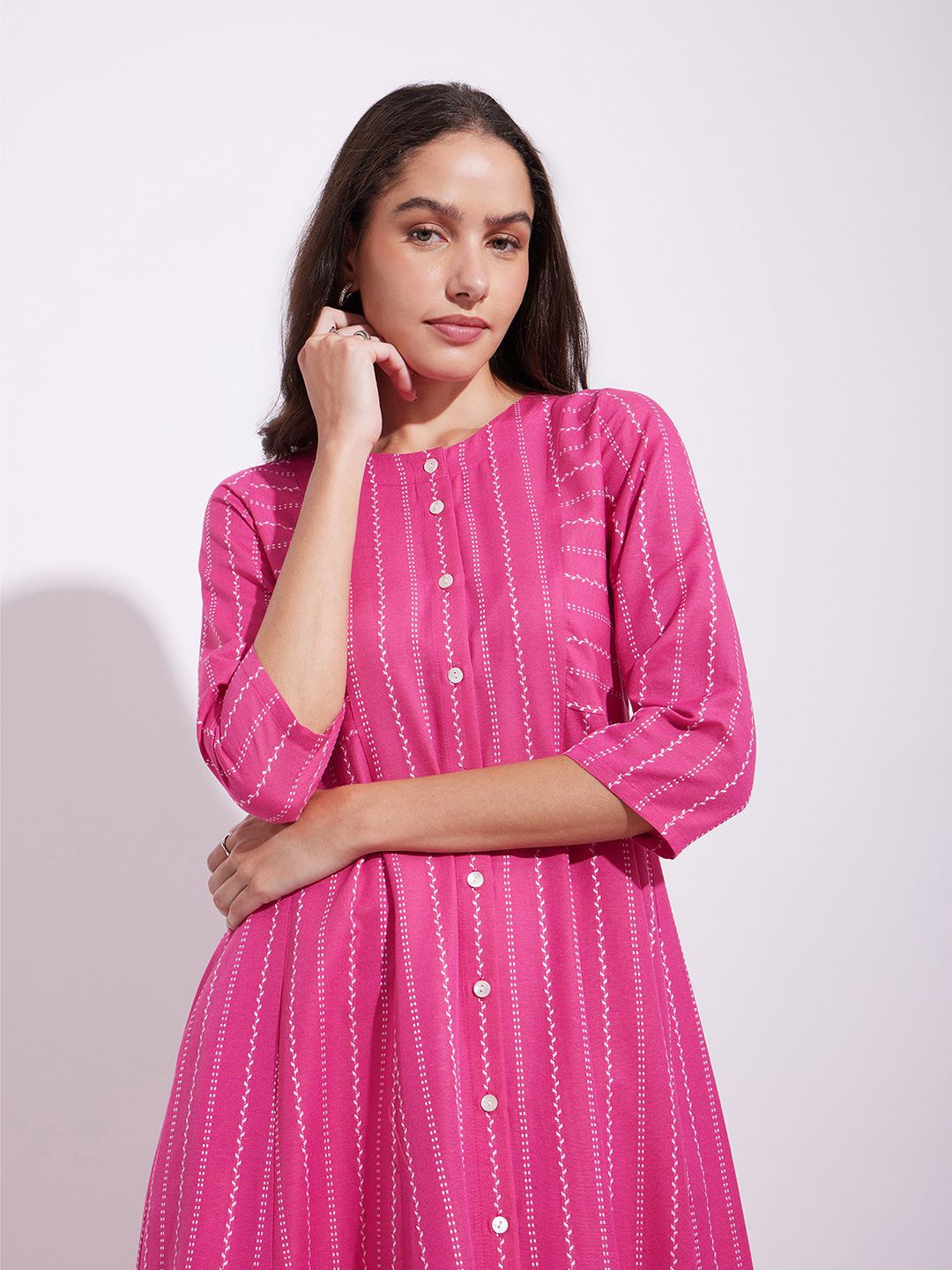 

Pink Fort Striped A-Line Kurta With Trouser
