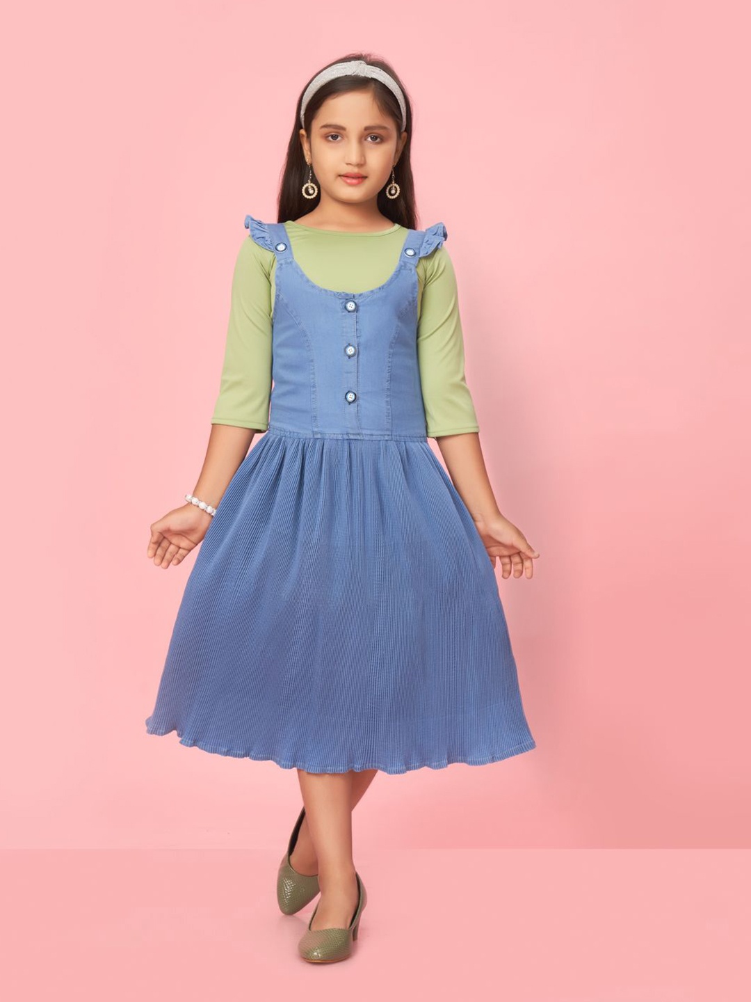 

BAESD Girls Shoulder Straps Pinafore Dress with T-Shirt, Green