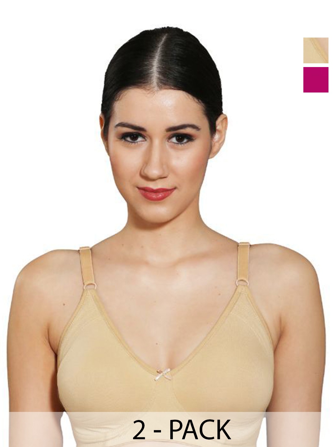 

INGRID Women Everyday Non Padded Adjustable Straps Cotton Tshirt Style Bras, Pink