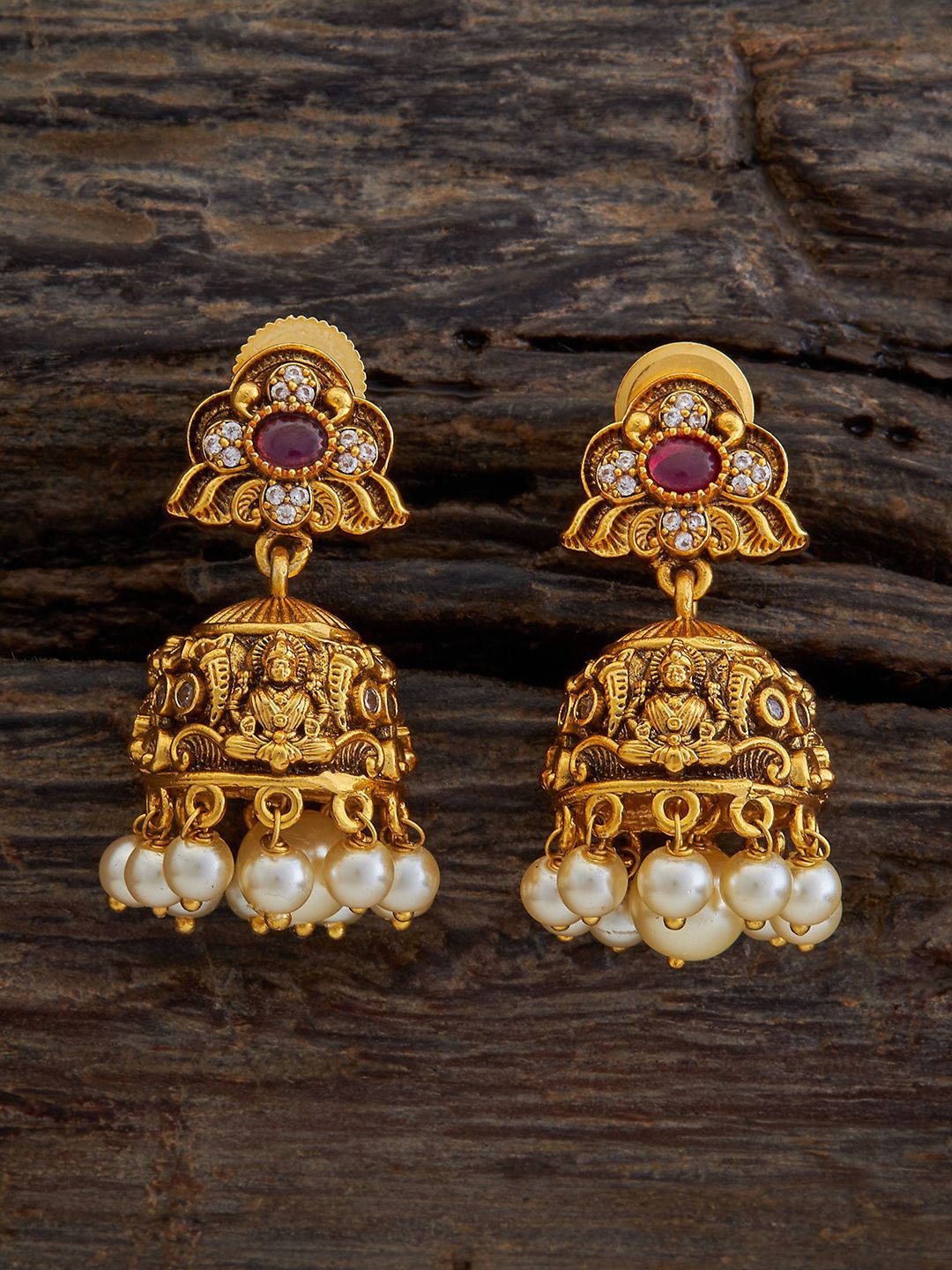 

Kushal's Fashion Jewellery Gold-Plated Beaded Dome Shaped Antique Jhumkas