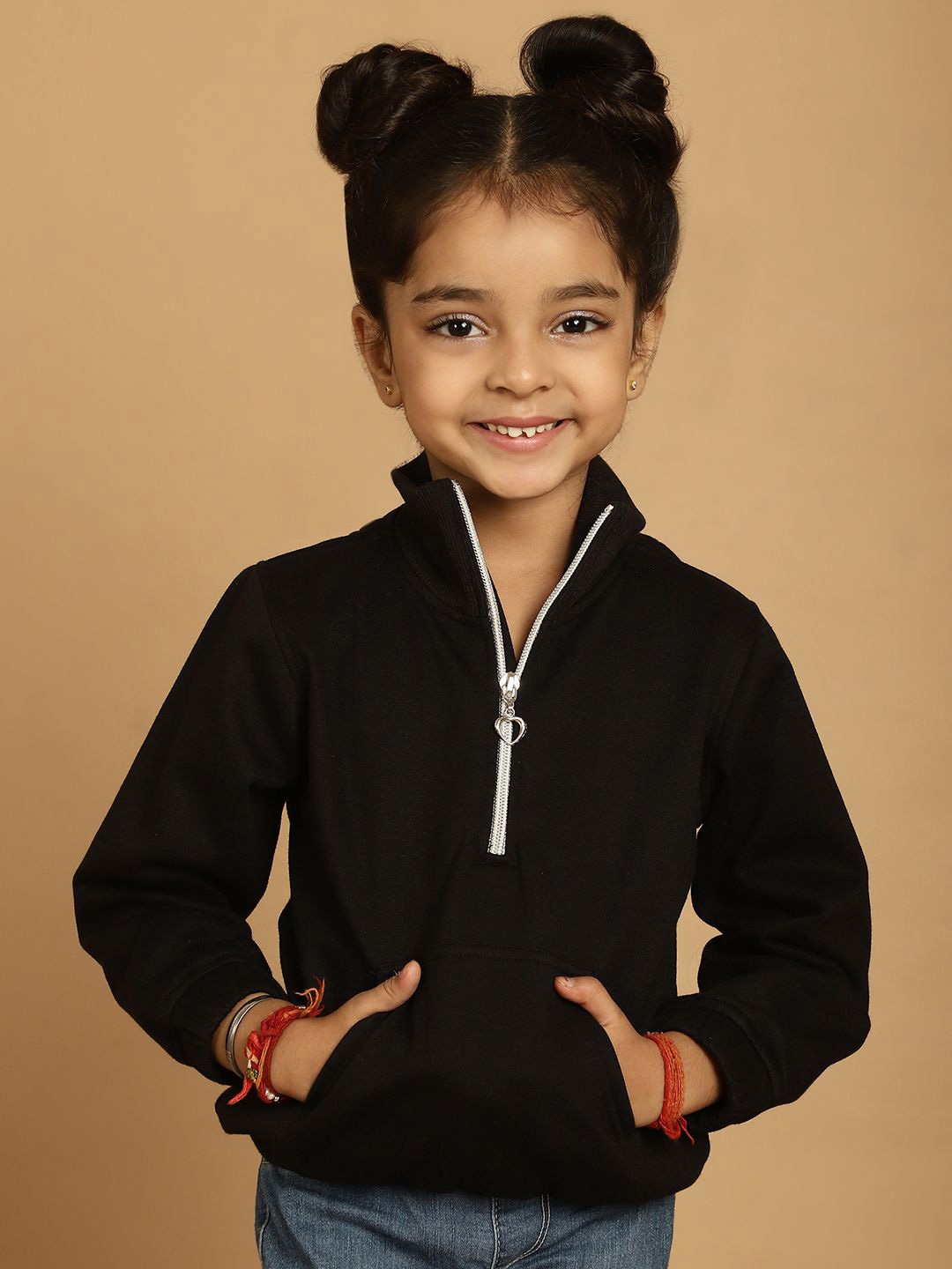 

MINI & MING the winter wardrobe Girls Solid Mock Collar Sweatshirt, Black