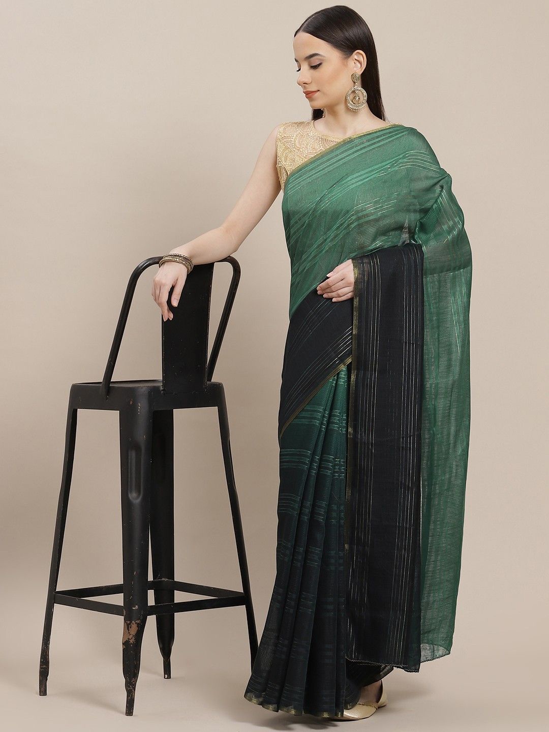 

Anouk Striped Saree, Green