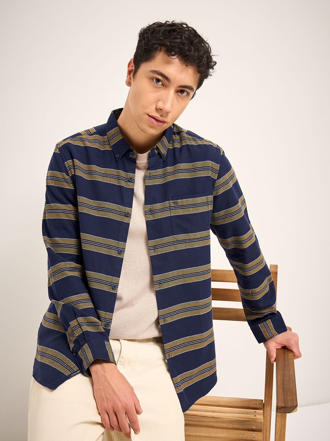 

THE BEAR HOUSE Men Slim Fit Striped Casual Shirt, Navy blue