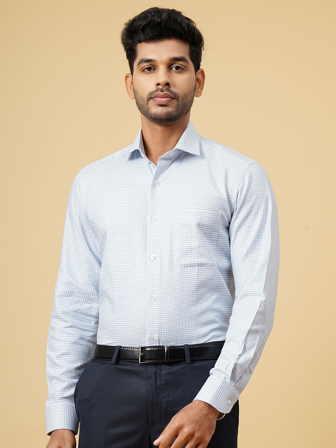 

METAL Men Cutaway Collar Micro Ditsy Printed Cotton Slim Fit Formal Shirt, Blue