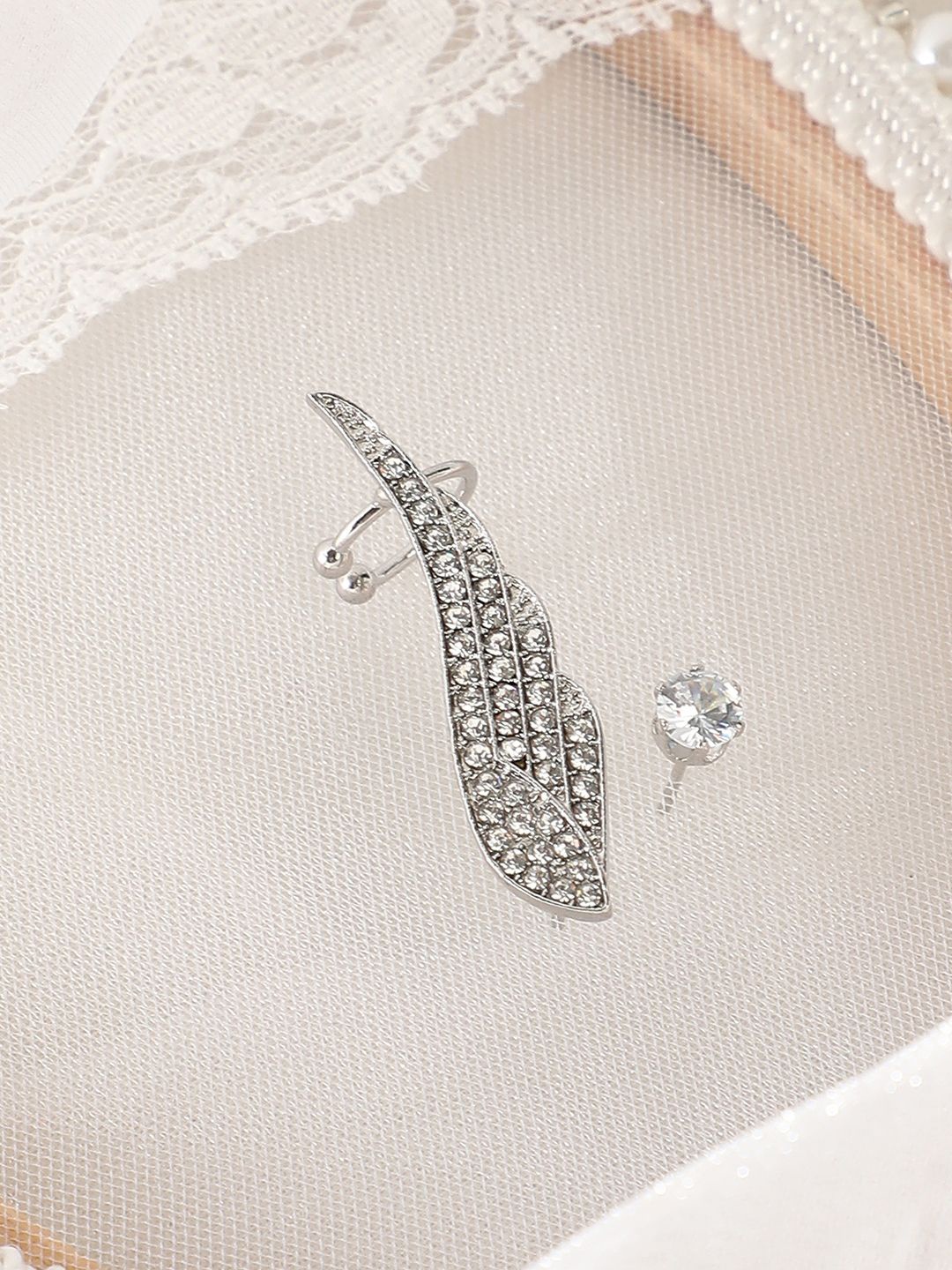 

SOHI Bling Wing Silver-Plated Stones Studded Studs