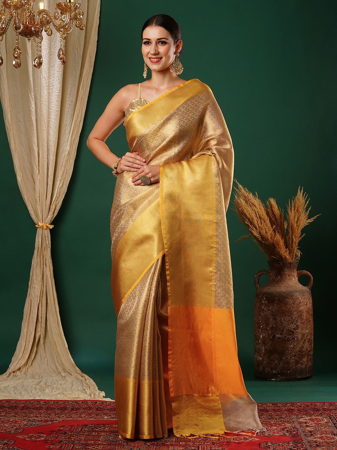 

PAROKSH Zari Tissue Banarasi Saree, Gold