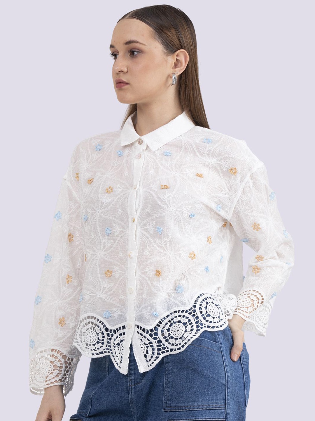 

Albion By CnM Women Self Design Shirt Collar Top, White