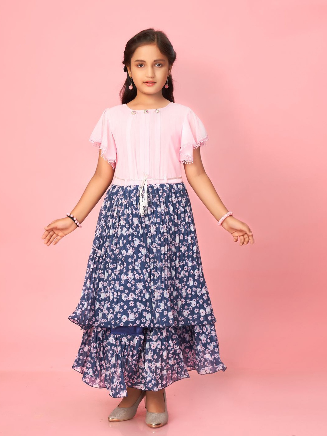 

BAESD Floral Print Flutter Sleeve Georgette Maxi Dress, Pink