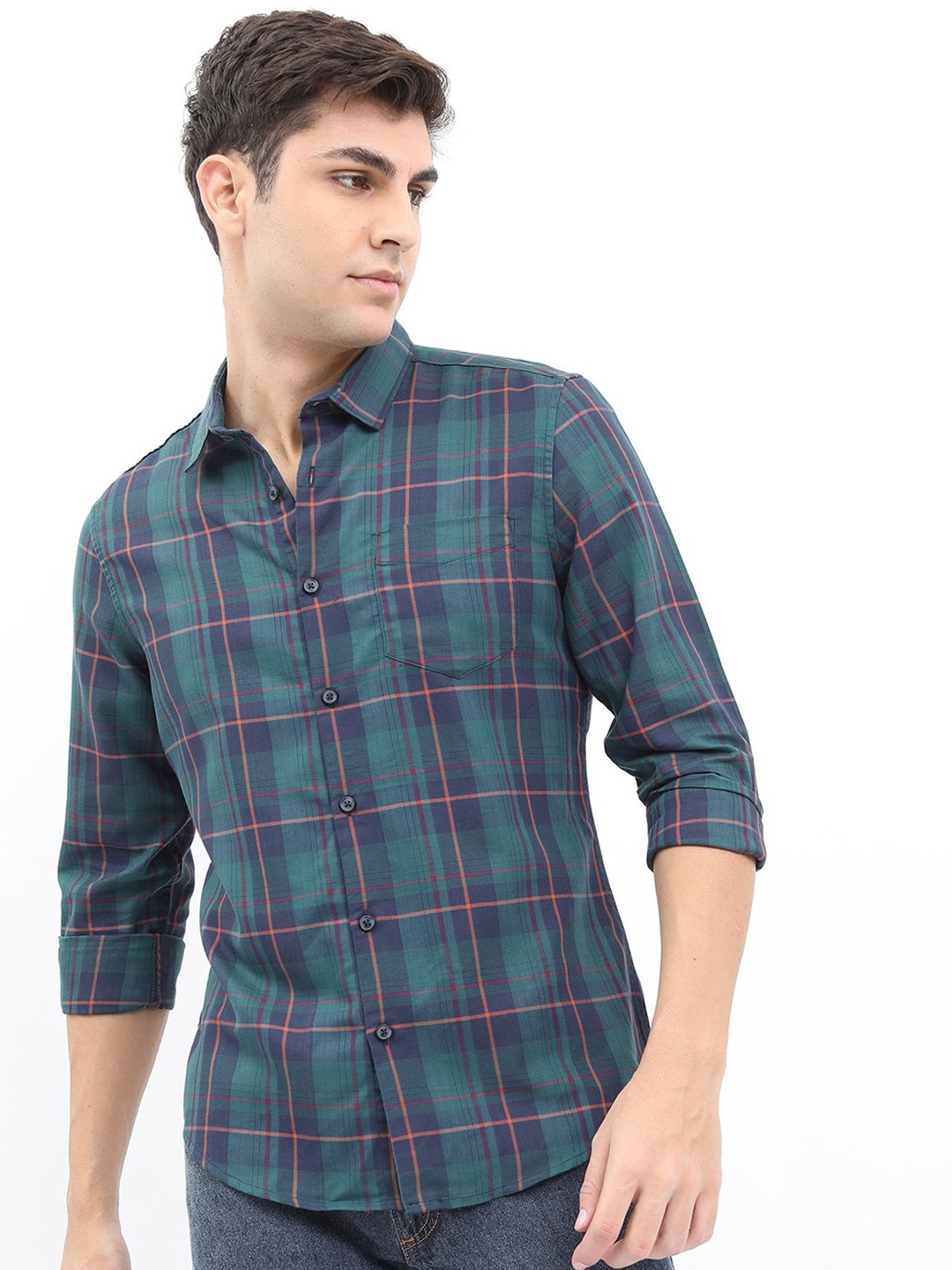 

HIGHLANDER Men Checked Slim Fit Shirt, Teal