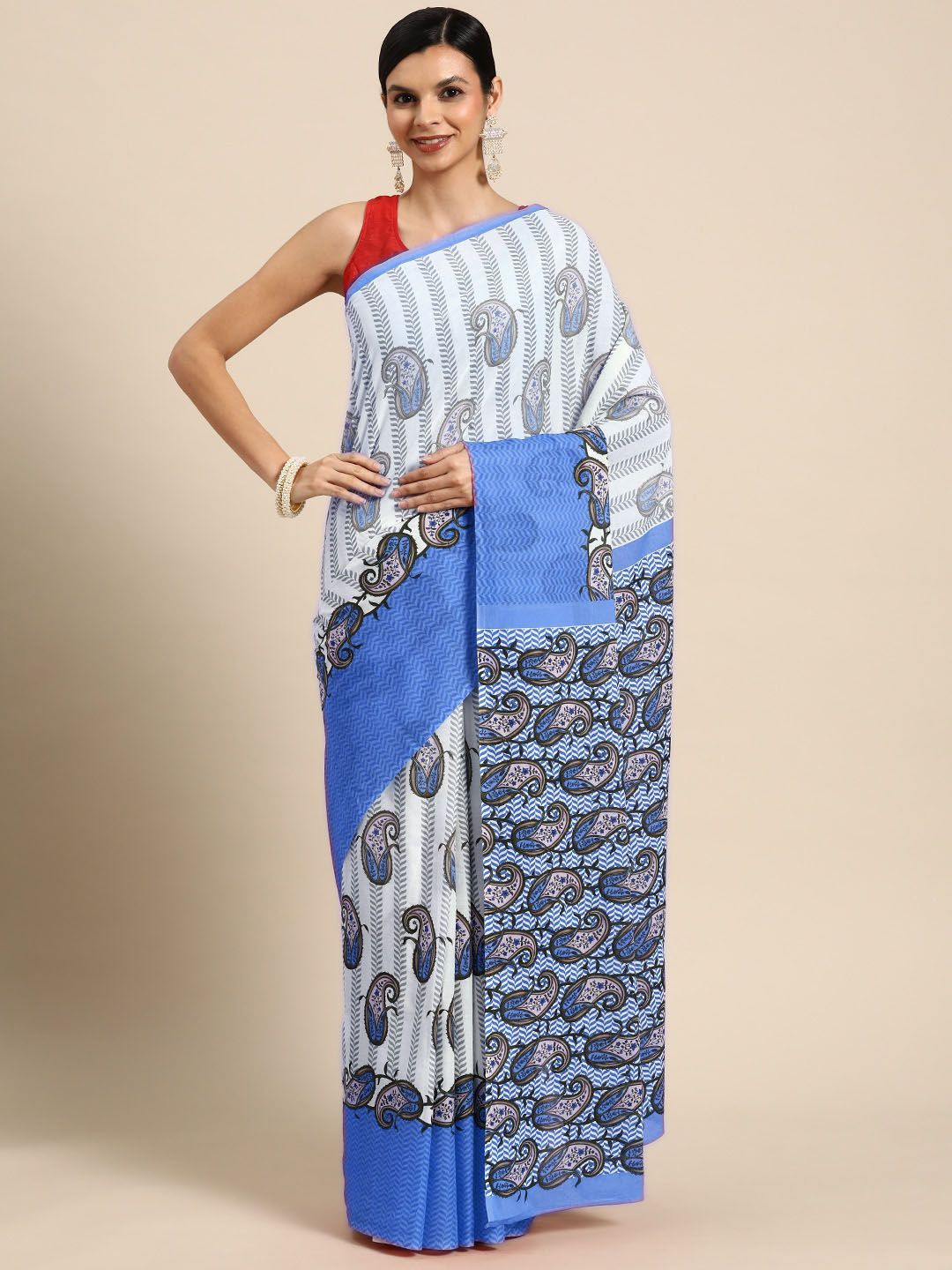 

BUTA BUTI Floral Pure Cotton Saree, Blue
