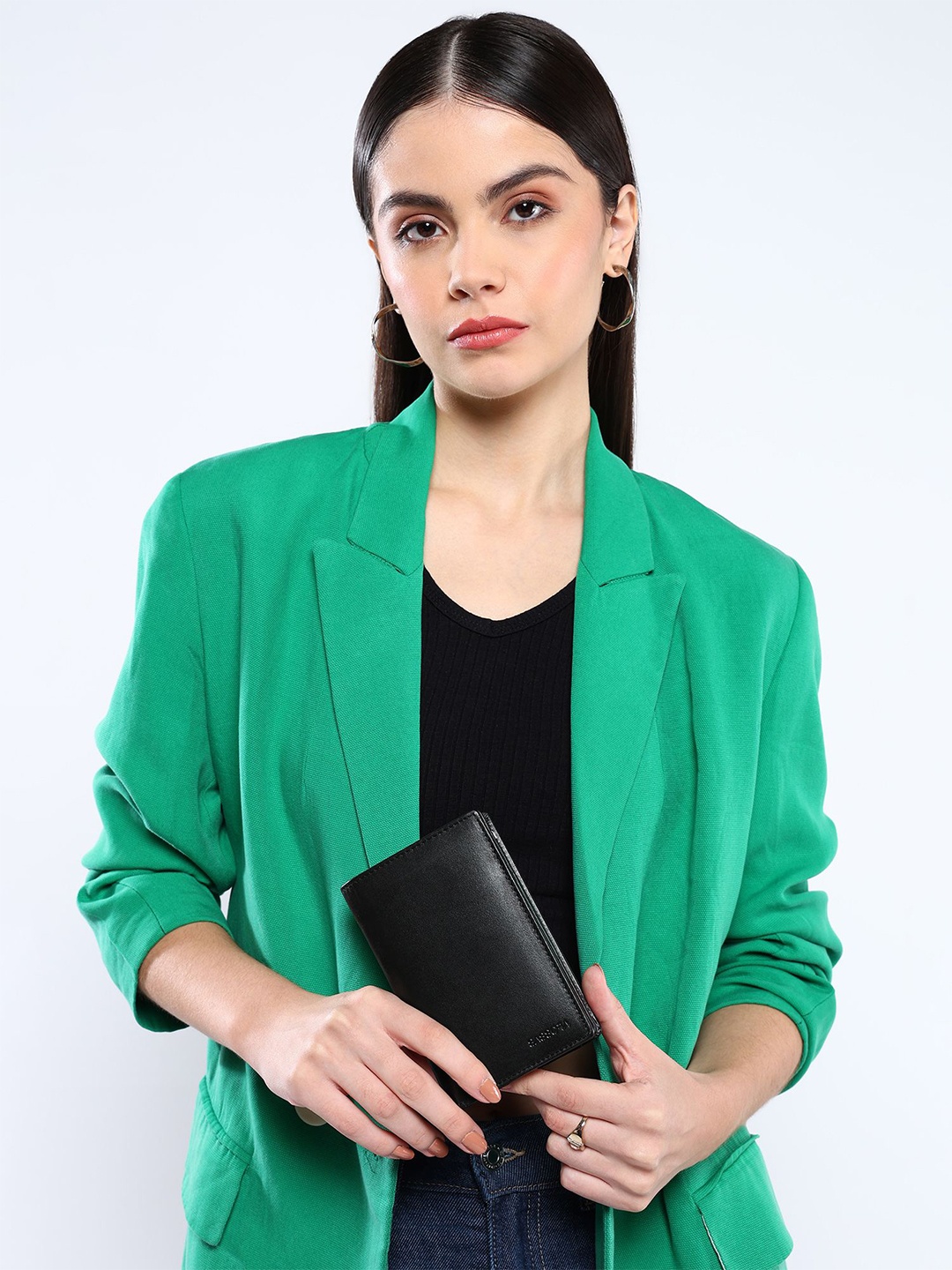 

Sassora Women Leather Two Fold Wallet, Black