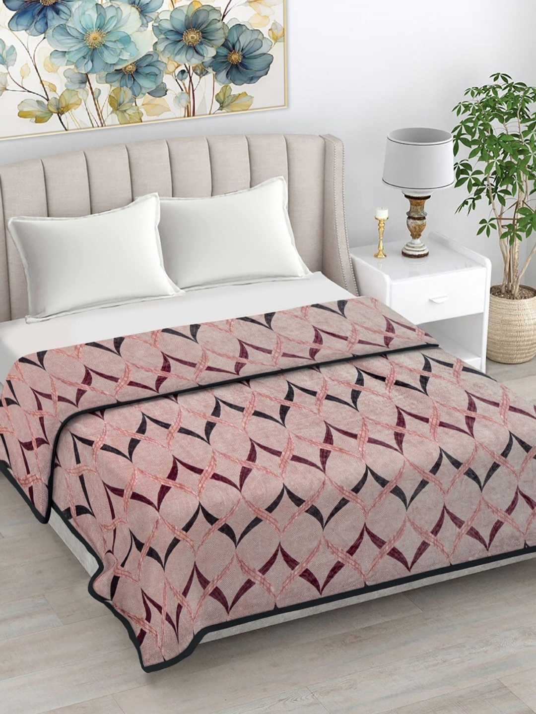 

Fabinaliv Pink & Black Geometric 290 Gsm Ultra Soft Double Bed Ac Blanket