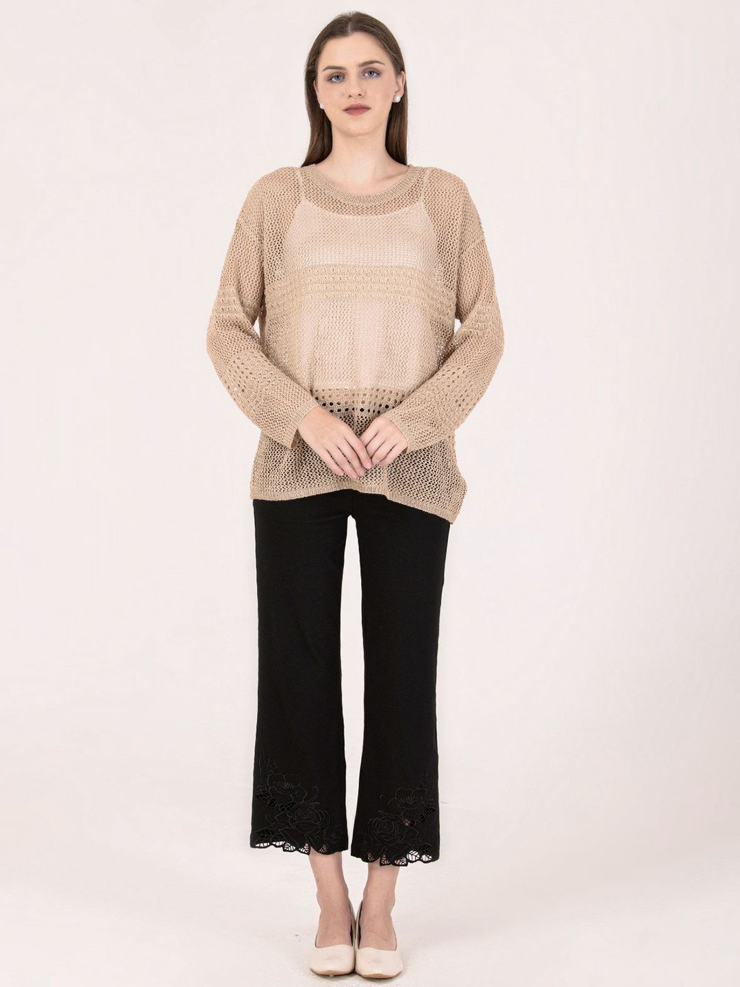 

Albion By CnM Women Self Design Round Neck Cotton Top, Khaki