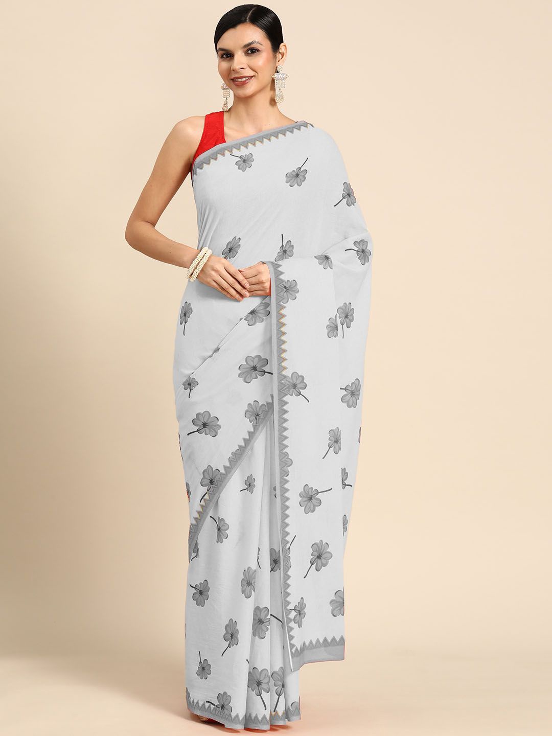 

BUTA BUTI Floral Pure Cotton Saree, Grey