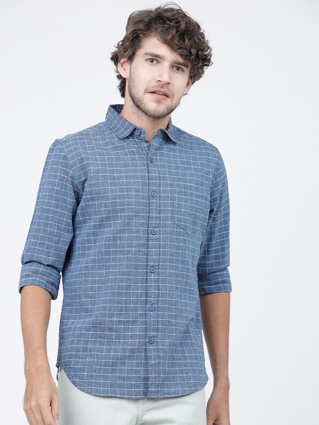 

HIGHLANDER Mens Yarn Dyed Checked Slim Fit Shirt, Blue