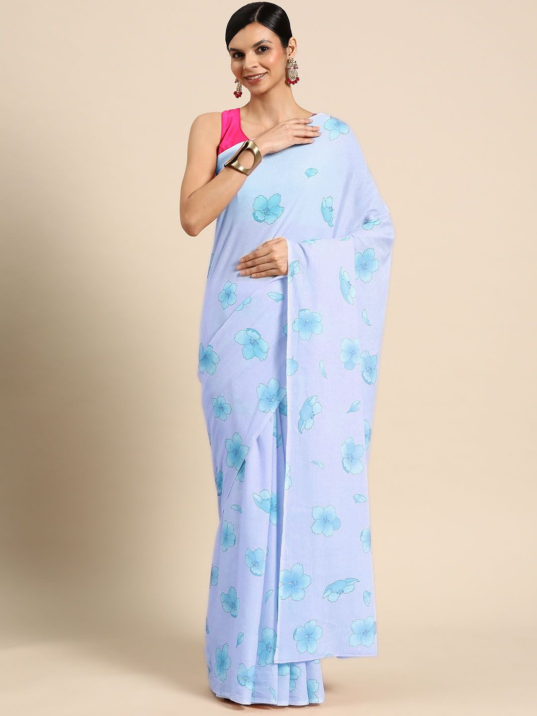 

BUTA BUTI Floral Pure Cotton Saree, Blue