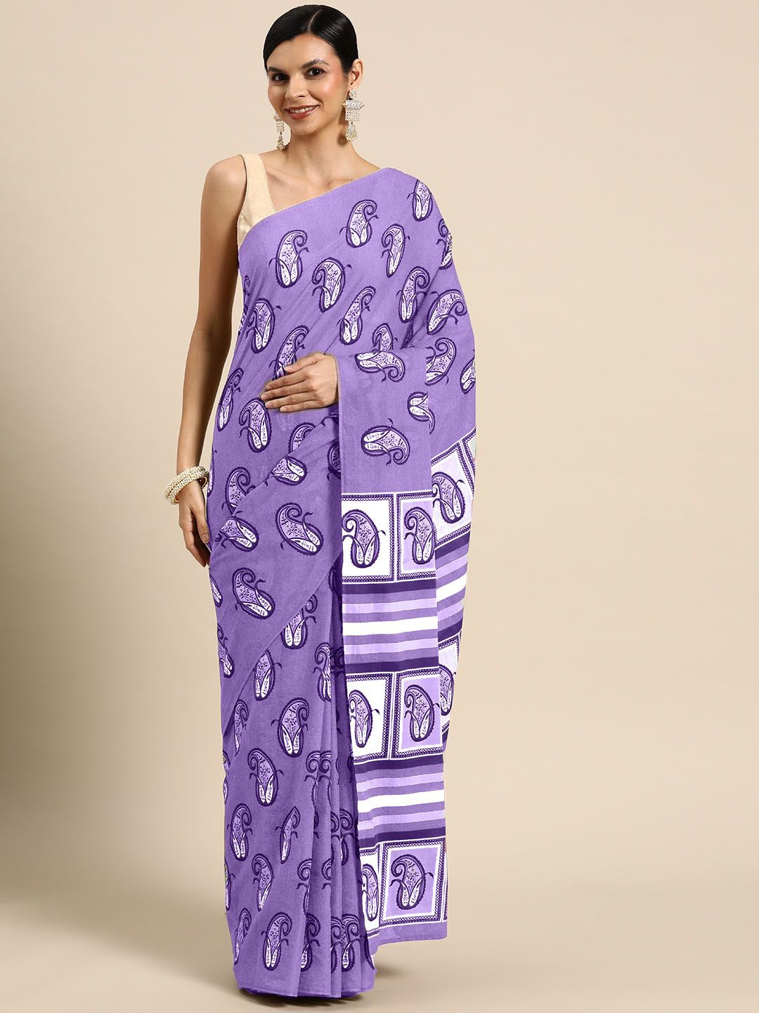 

BUTA BUTI Floral Pure Cotton Saree, Lavender