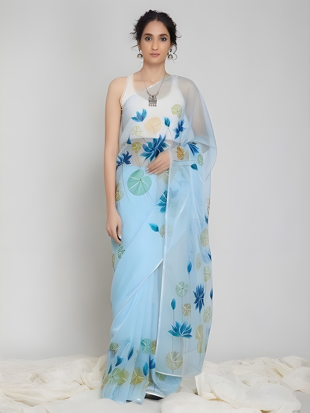 

Anouk Floral Organza Saree, Blue