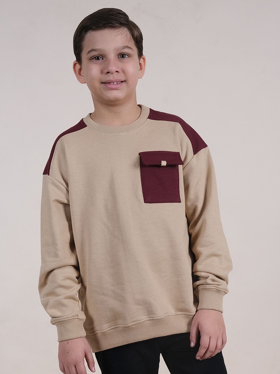 

KiddoPanti Boys Solid Round Neck Sweatshirt, Beige