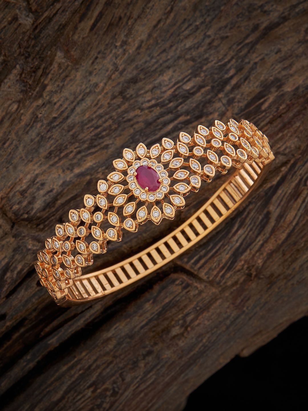 

Kushal's Fashion Jewellery Gold-Plated Cubic Zirconia Kada Bracelet