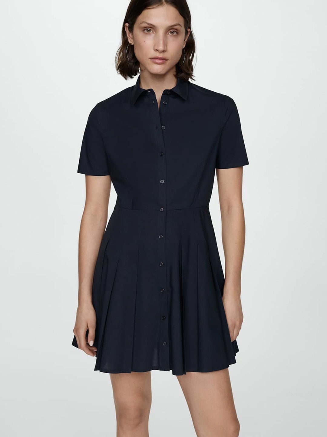 

MANGO Shirt Style Mini Cotton Dress, Navy blue