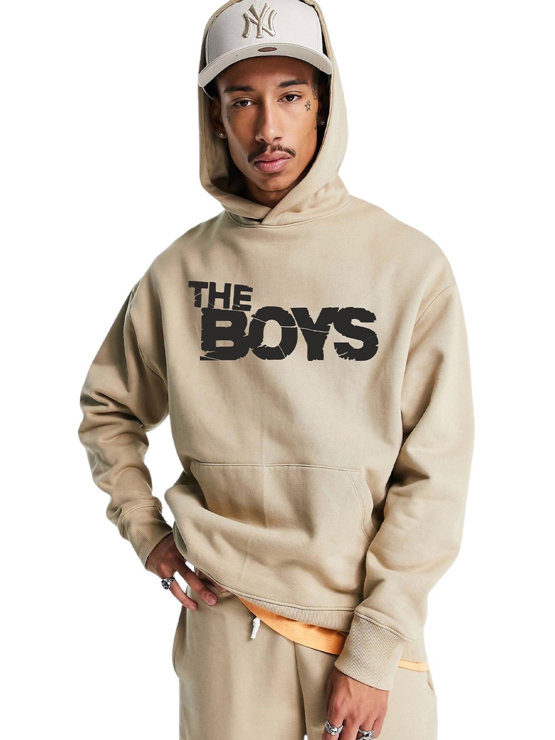 

Be Savage Men Typography Printed Hooded Oversized Sweatshirt, Beige