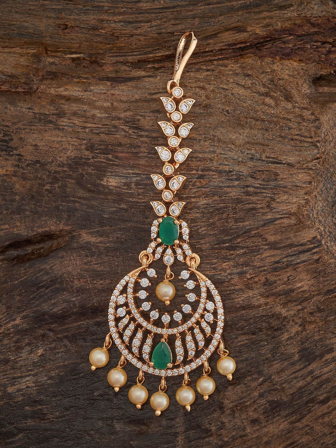

Kushal's Fashion Jewellery Gold-Plated Zircon Stones Studded Maang Tikka