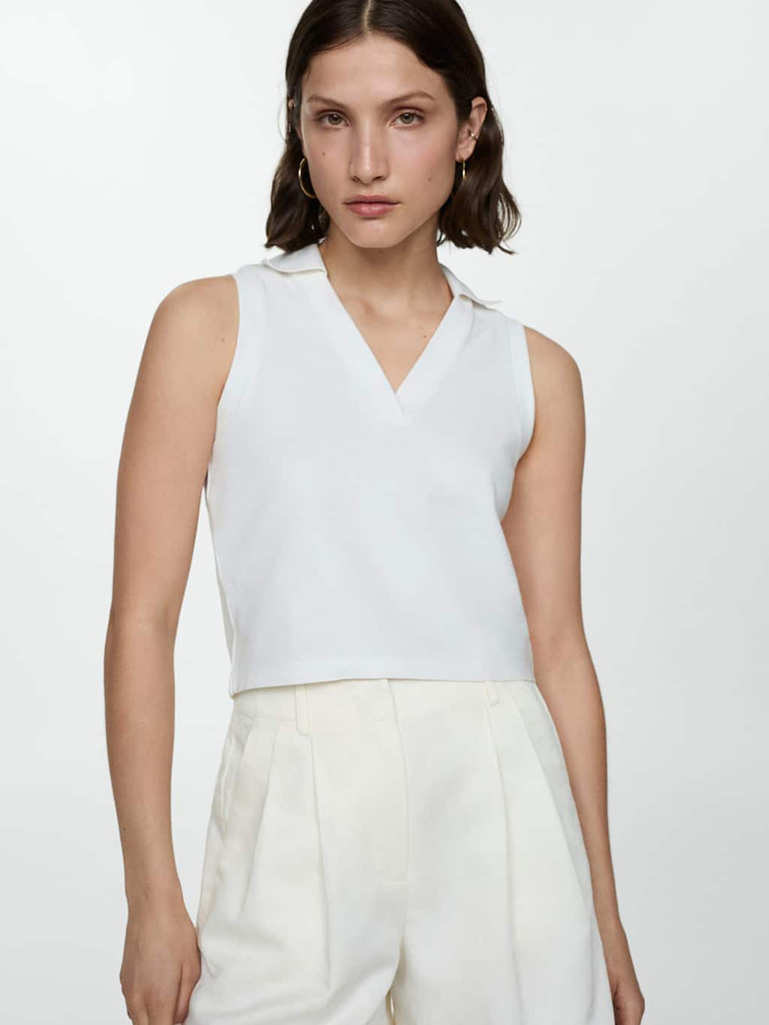 

MANGO Women Polo Collar T-shirt, White