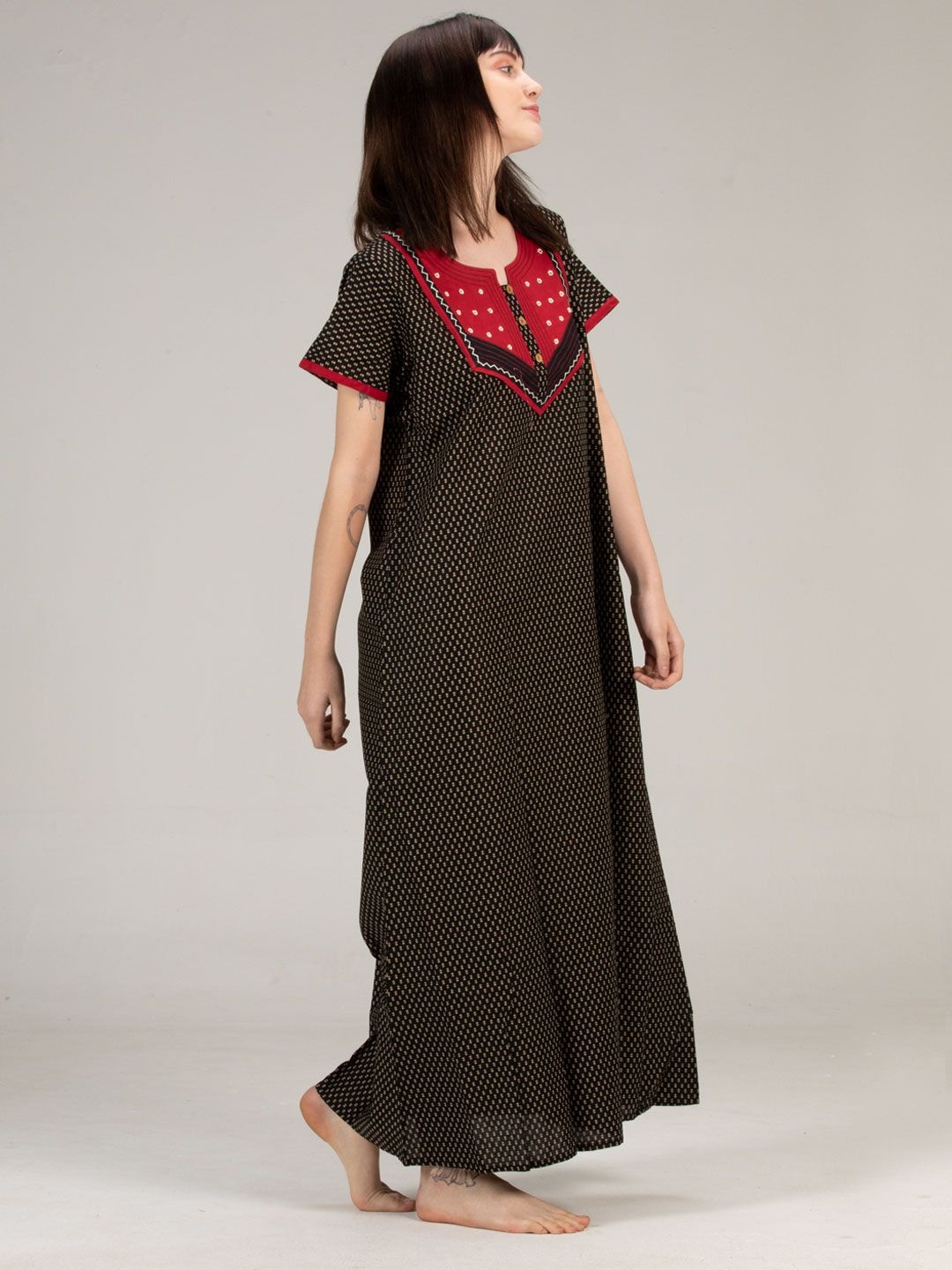 

evolove Printed Pure Cotton Maxi Nightdress, Black