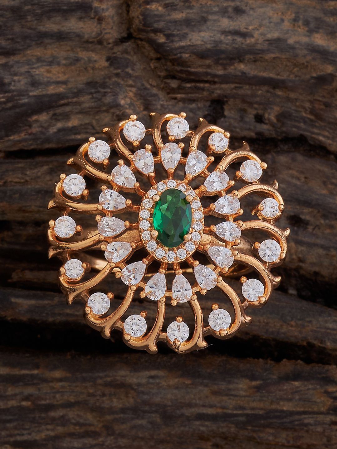 

Kushal's Fashion Jewellery Gold-Plated Cubic Zirconia-Studded Adjustable Finger Ring