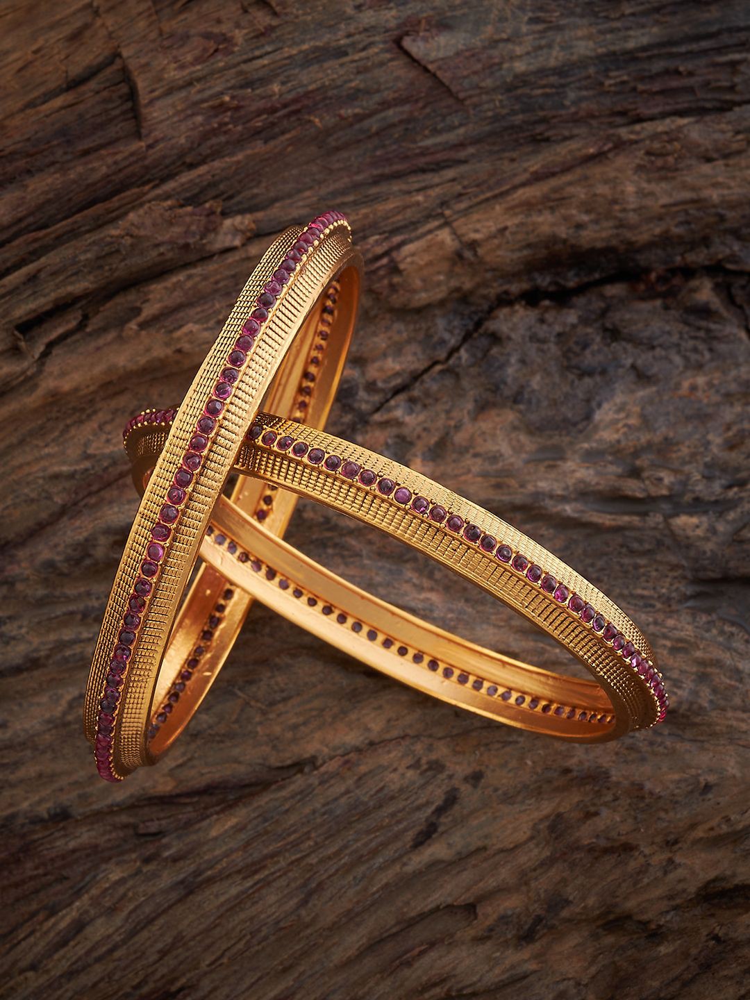 

Kushal's Fashion Jewellery Set Of 2 Gold Plated Stones Studded Antique Bangles