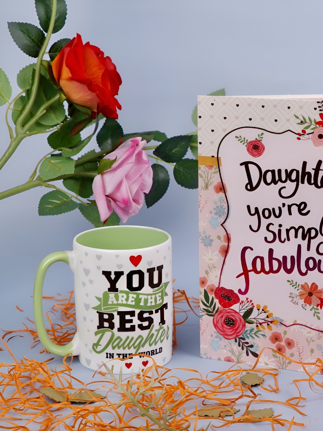 

Archies White & Green 2 Pieces Printed Best Daughters Day Greeting Card With Mug Gift Set