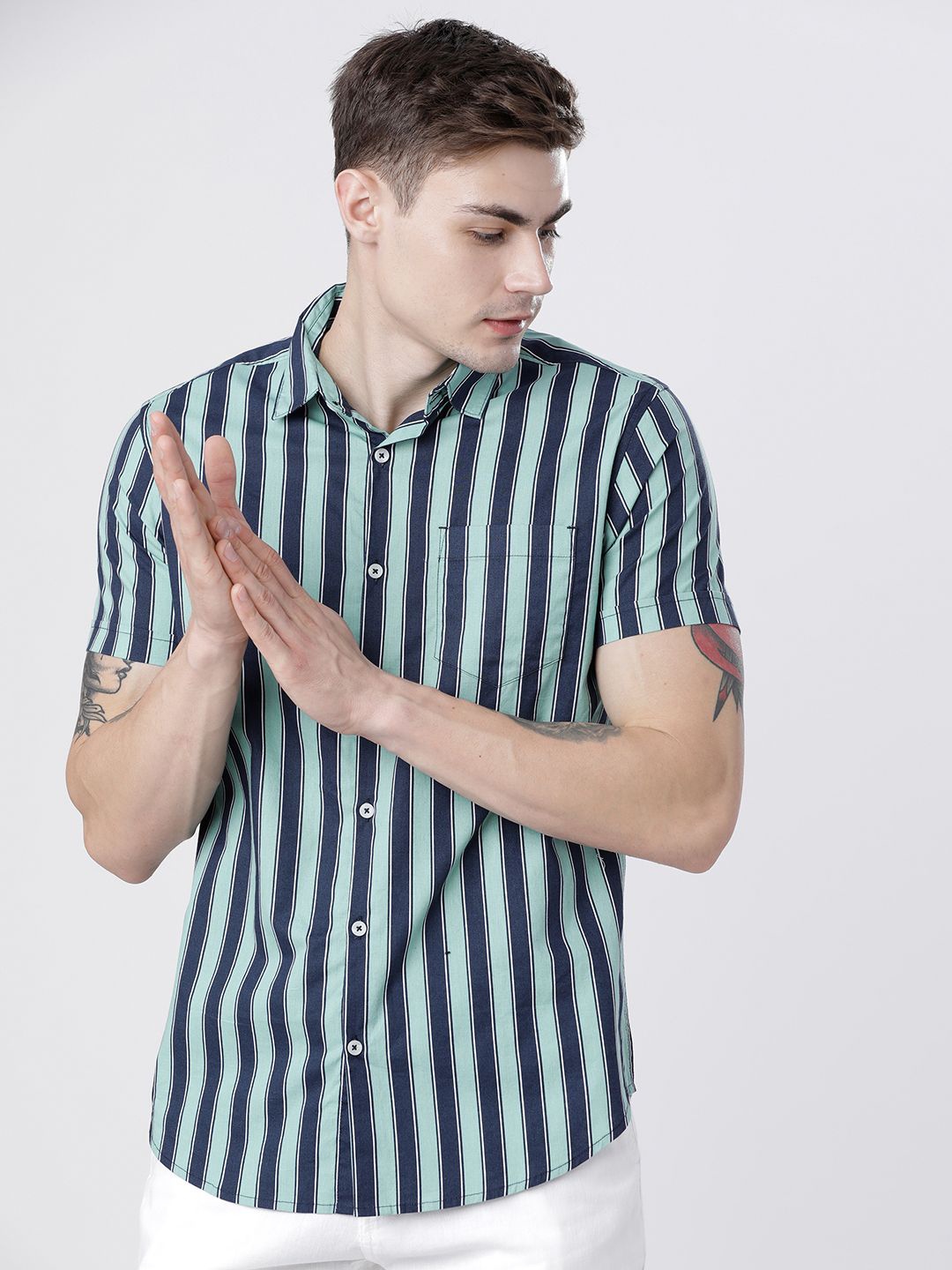 

Highlander Men Striped Slim Fit Shirt, Navy blue
